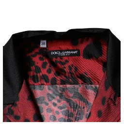 Red Leopard Silk Button Down Casual Shirt