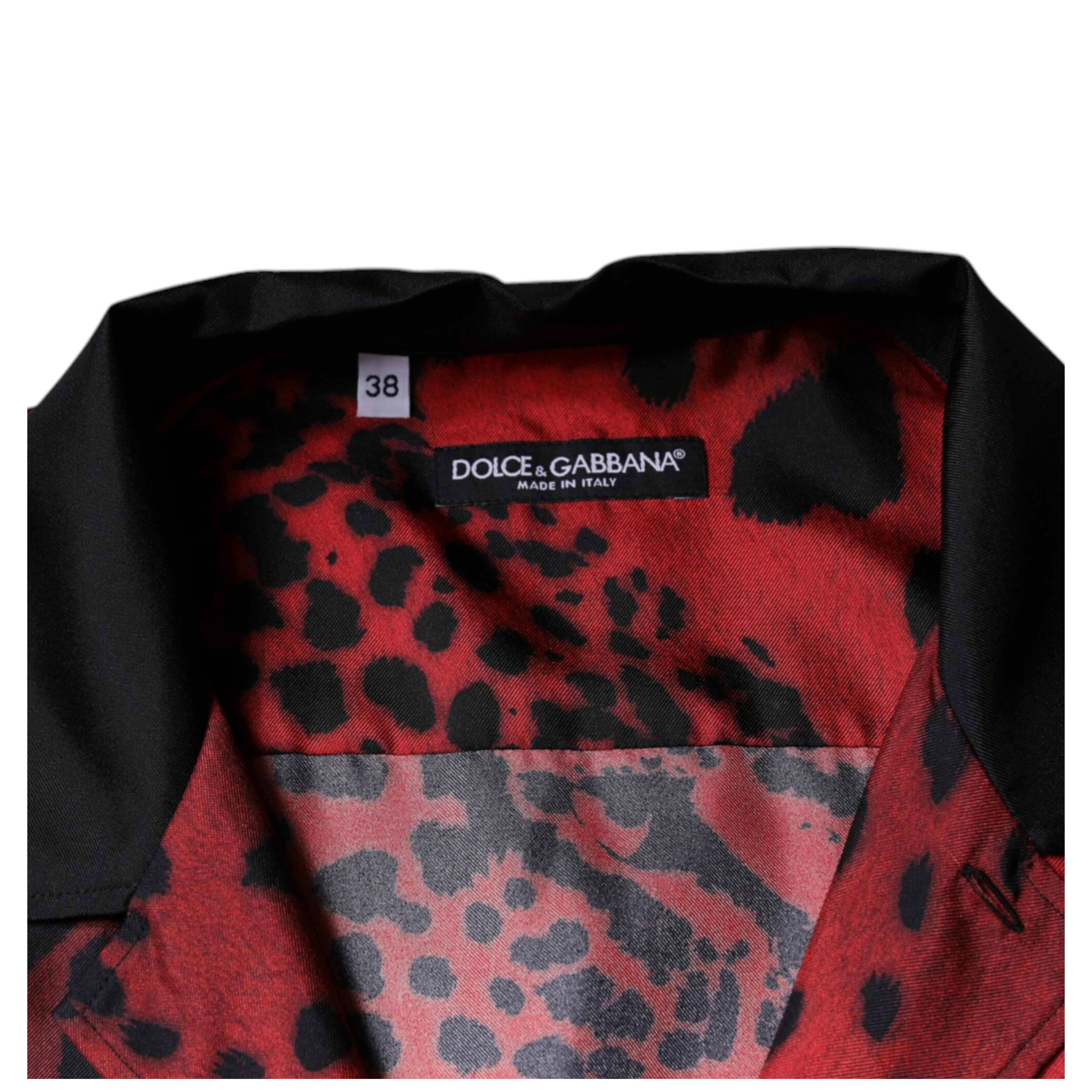 Red Leopard Silk Button Down Casual Shirt
