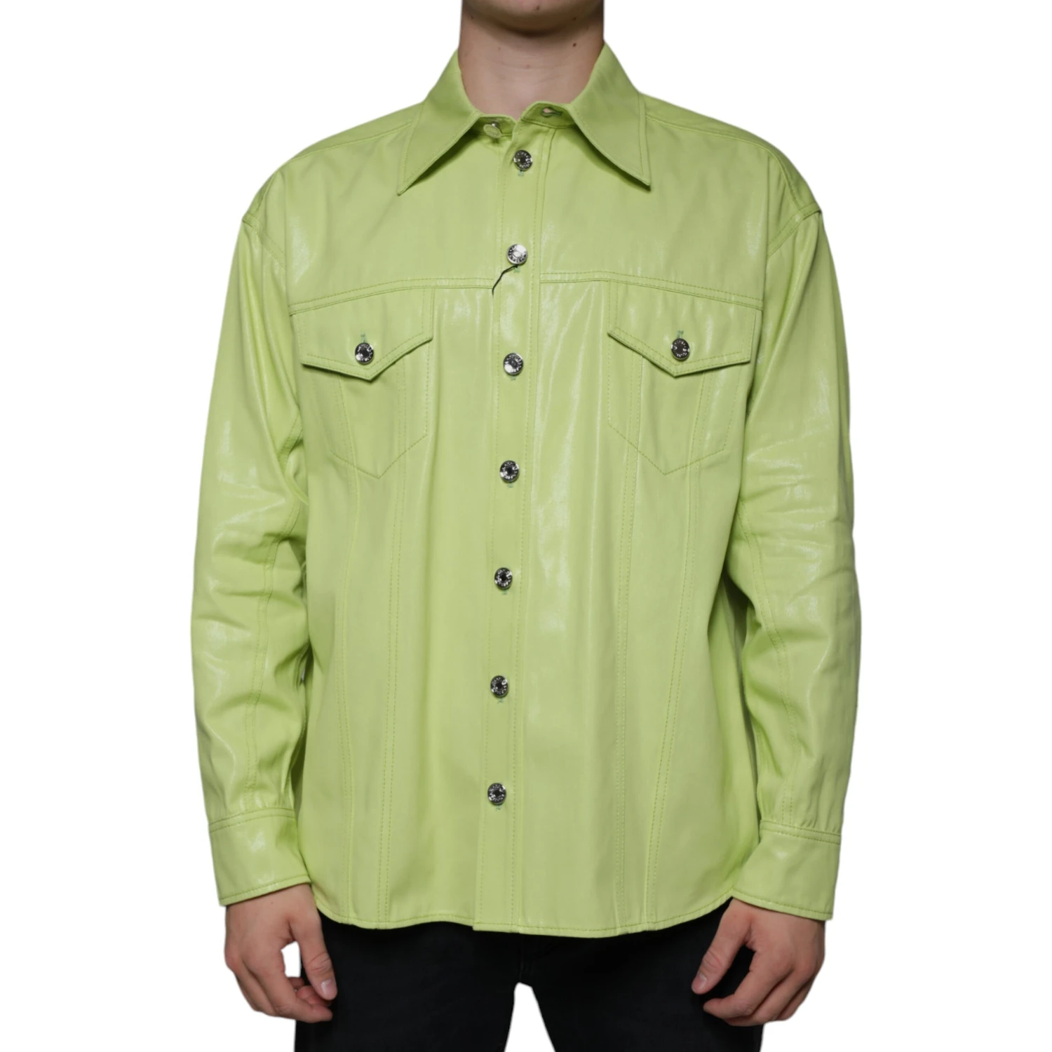 Green Cotton Collared Men Button Down Shirt