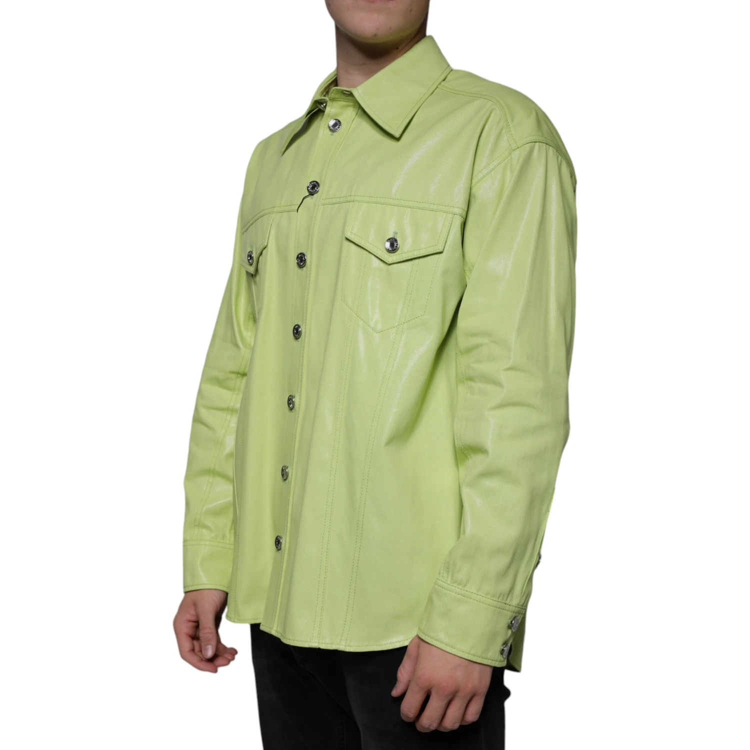 Green Cotton Collared Men Button Down Shirt