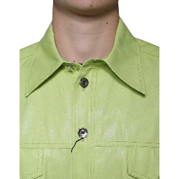 Green Cotton Collared Men Button Down Shirt