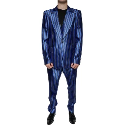 Metallic Blue Stripes Formal 3 Piece Suit