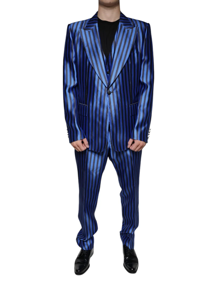 Metallic Blue Stripes Formal 3 Piece Suit