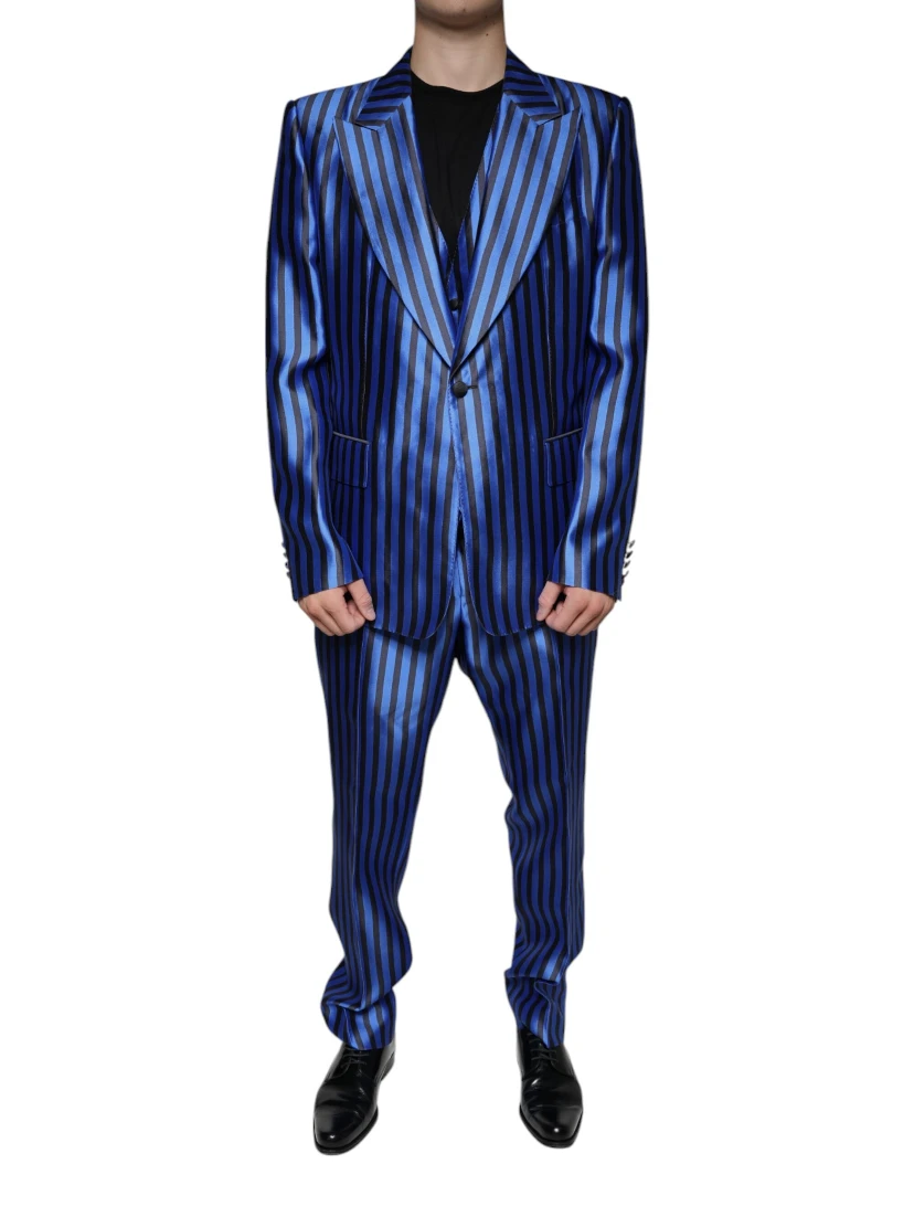 Metallic Blue Stripes Formal 3 Piece Suit