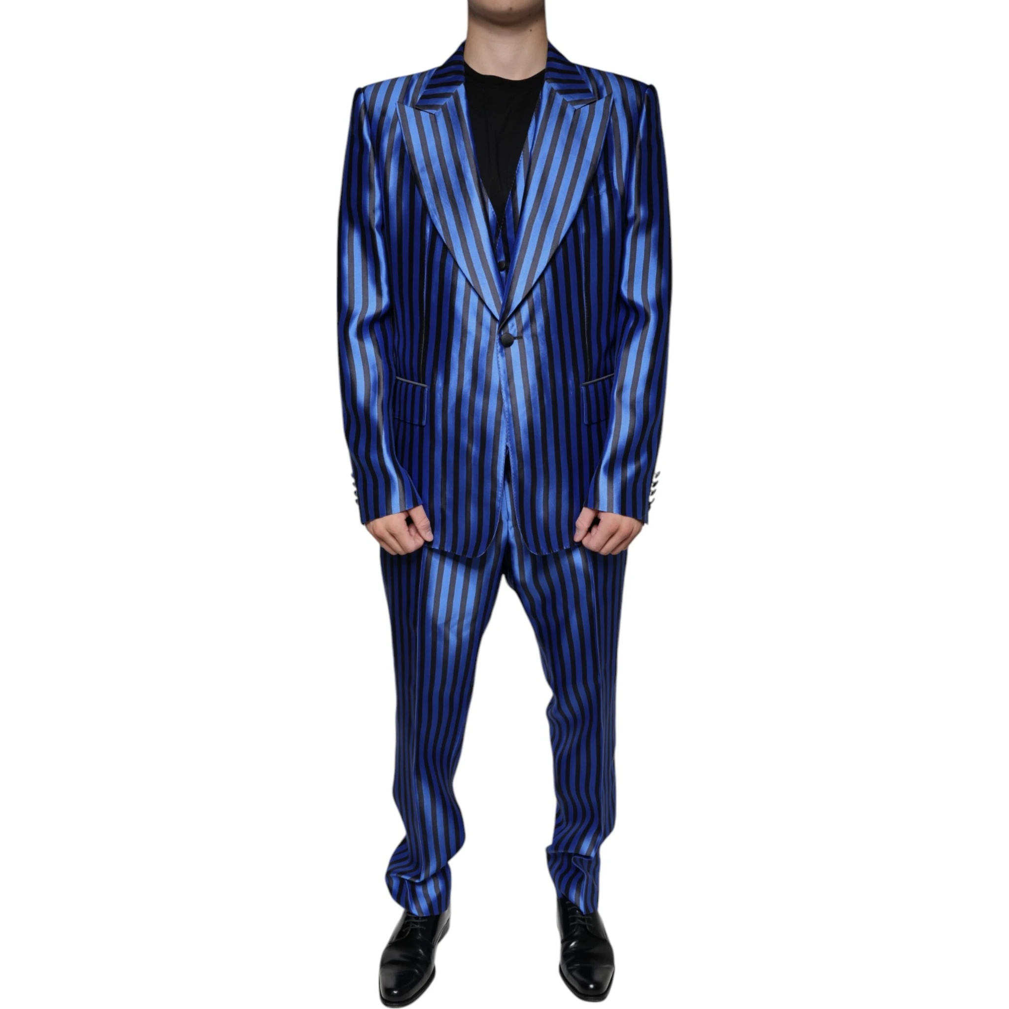 Metallic Blue Stripes Formal 3 Piece Suit