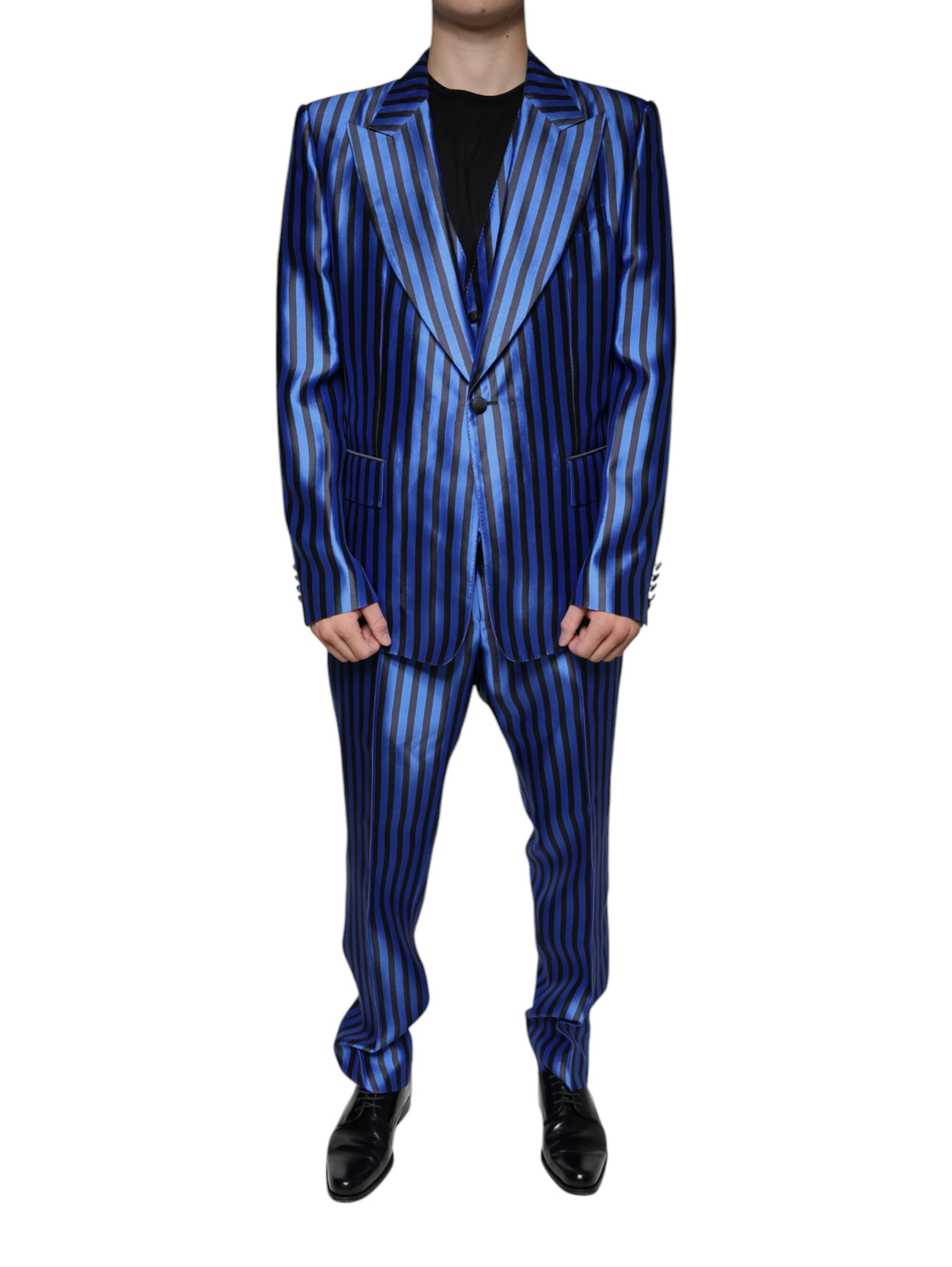 Metallic Blue Stripes Formal 3 Piece Suit