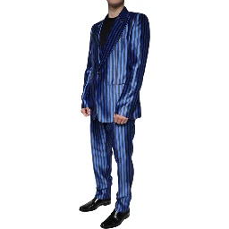 Metallic Blue Stripes Formal 3 Piece Suit