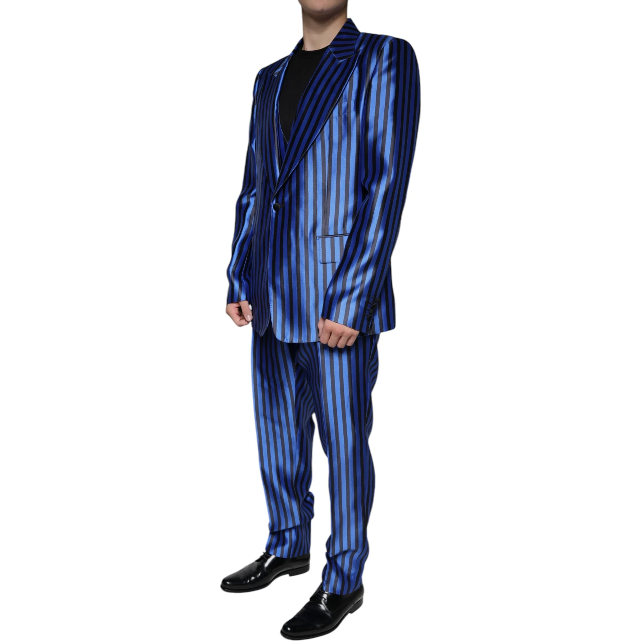 Metallic Blue Stripes Formal 3 Piece Suit