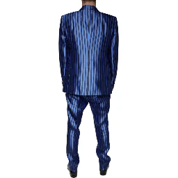 Metallic Blue Stripes Formal 3 Piece Suit