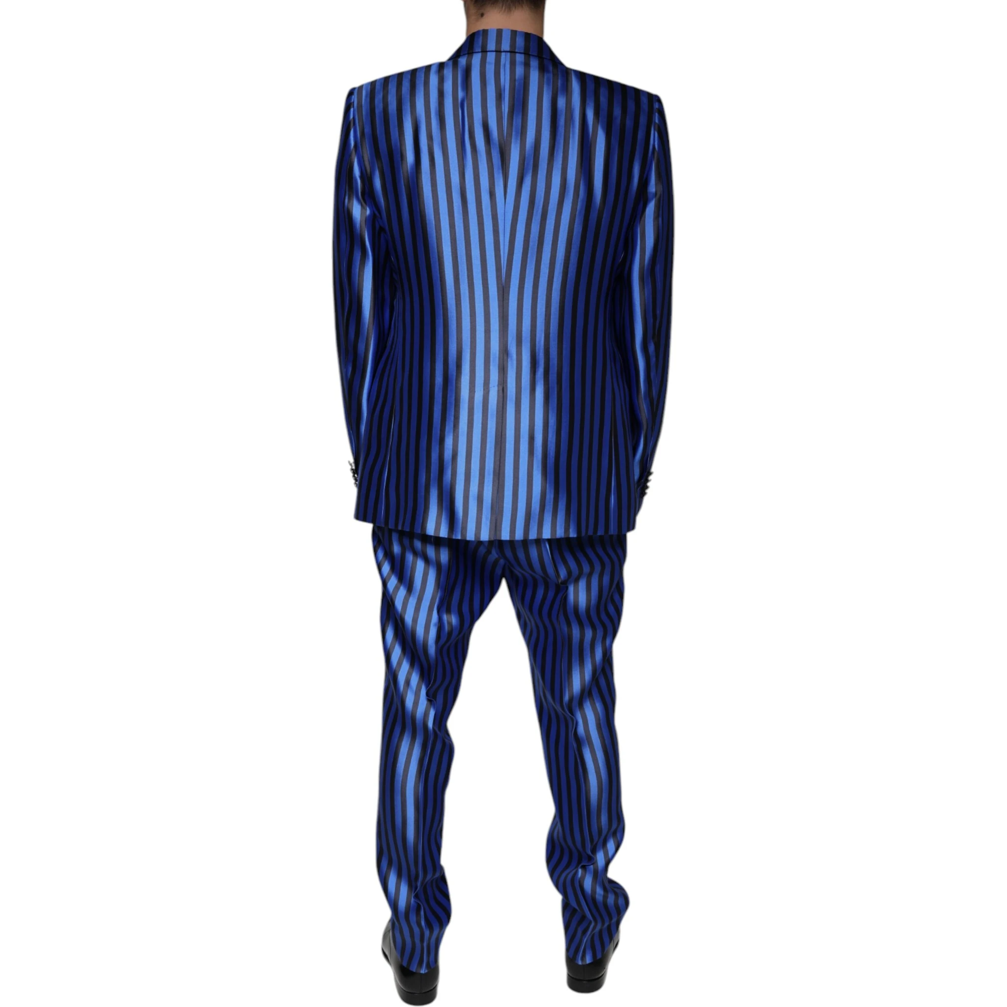 Metallic Blue Stripes Formal 3 Piece Suit