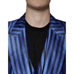 Metallic Blue Stripes Formal 3 Piece Suit