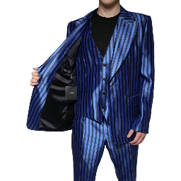 Metallic Blue Stripes Formal 3 Piece Suit