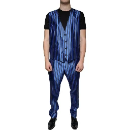 Metallic Blue Stripes Formal 3 Piece Suit