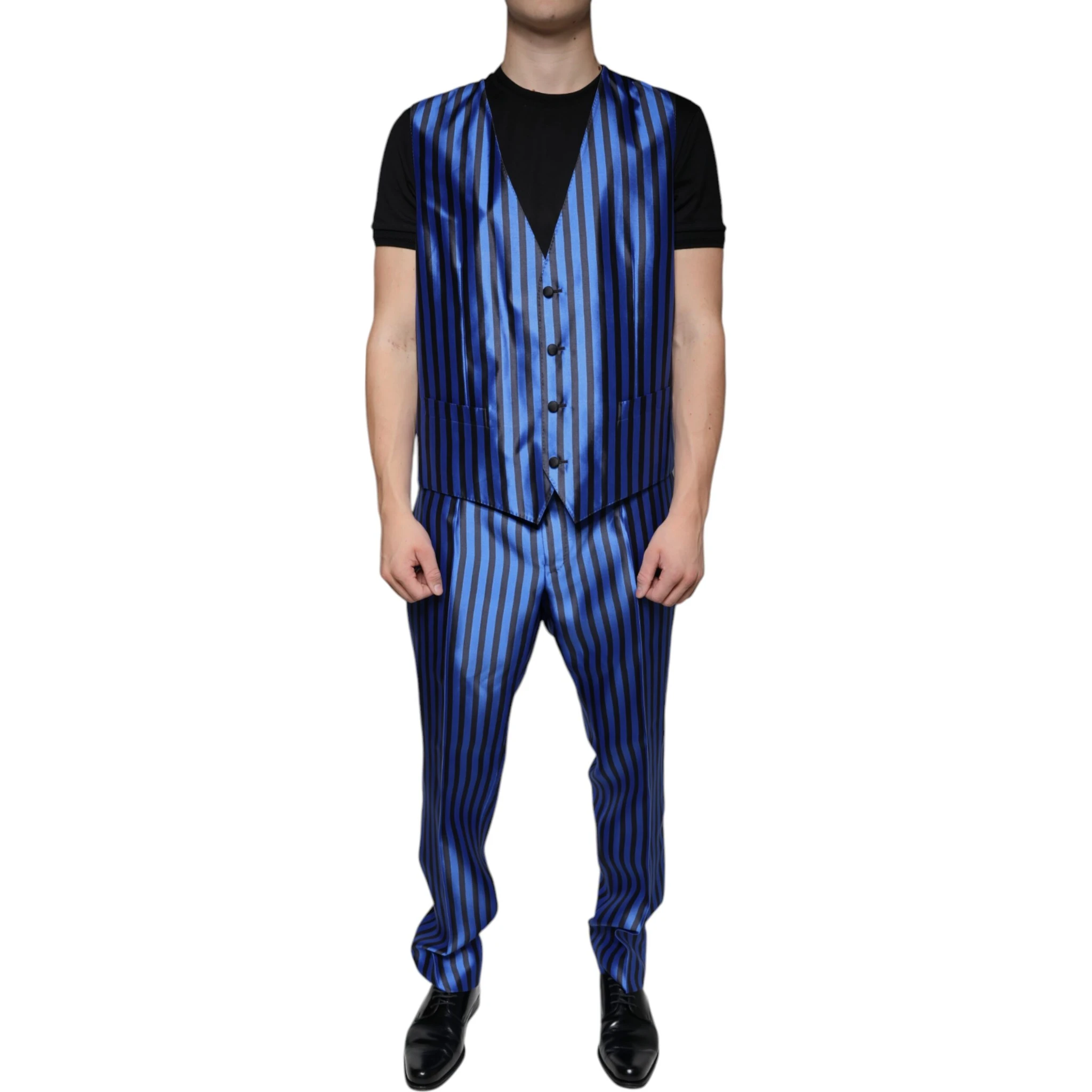 Metallic Blue Stripes Formal 3 Piece Suit