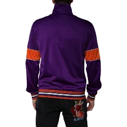 Purple Polyester Full Zip Long Sleeve Sweater