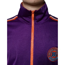 Purple Polyester Full Zip Long Sleeve Sweater