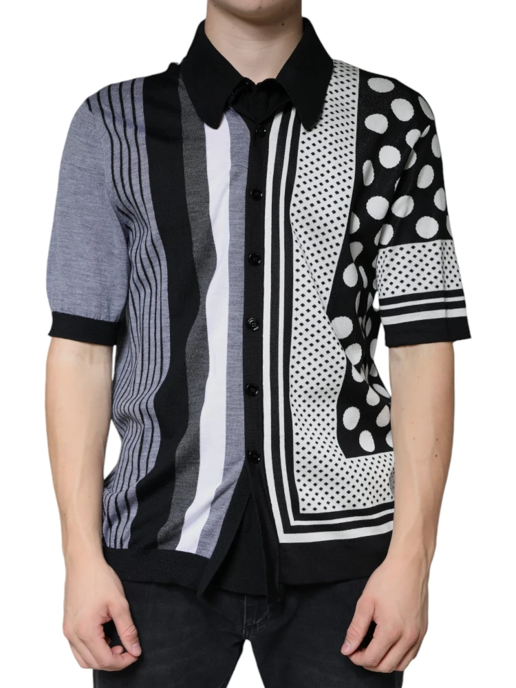 Black White Polka Dot Collared Polo T-shirt