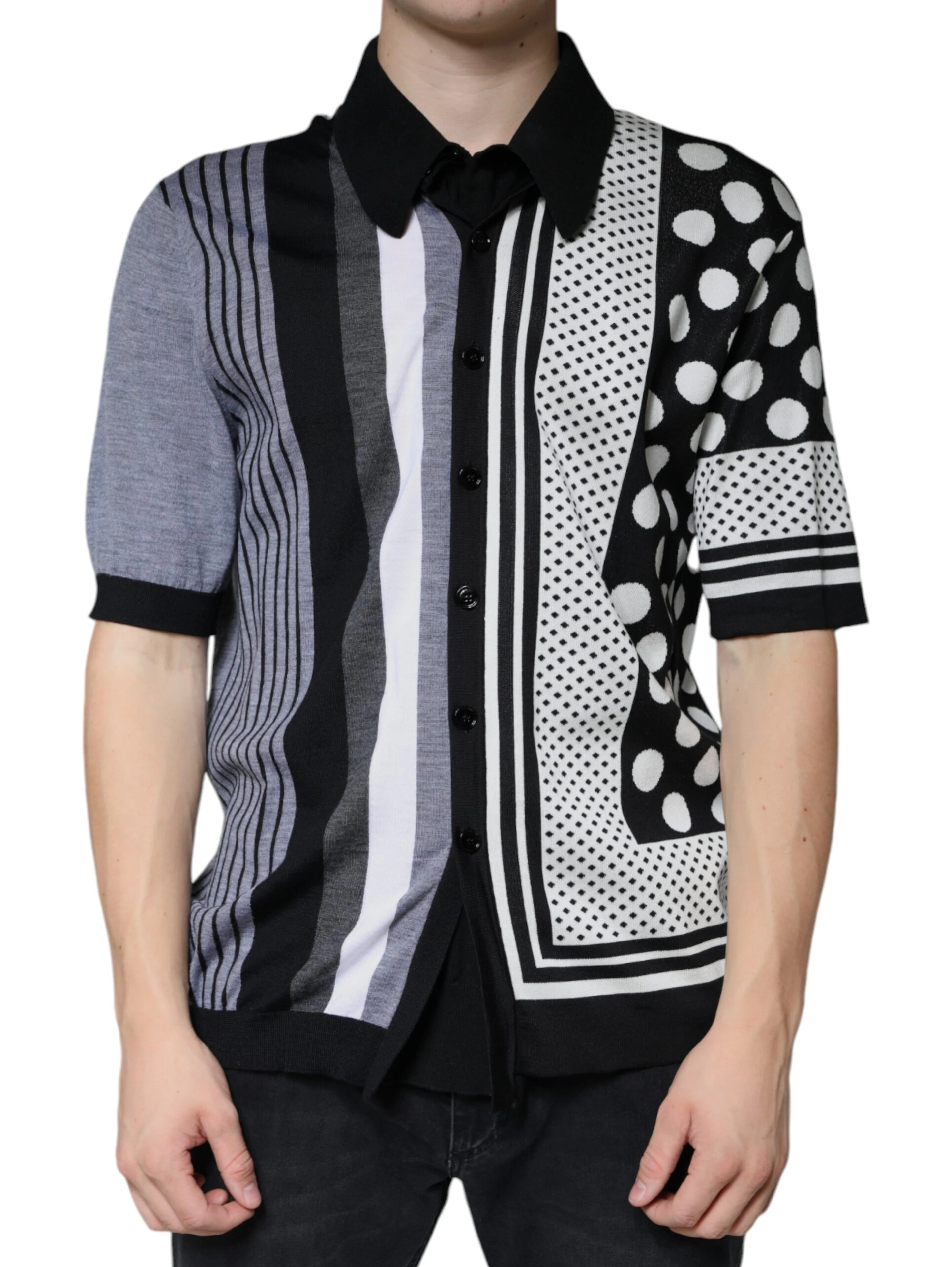 Black White Polka Dot Collared Polo T-shirt