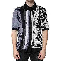Black White Polka Dot Collared Polo T-shirt