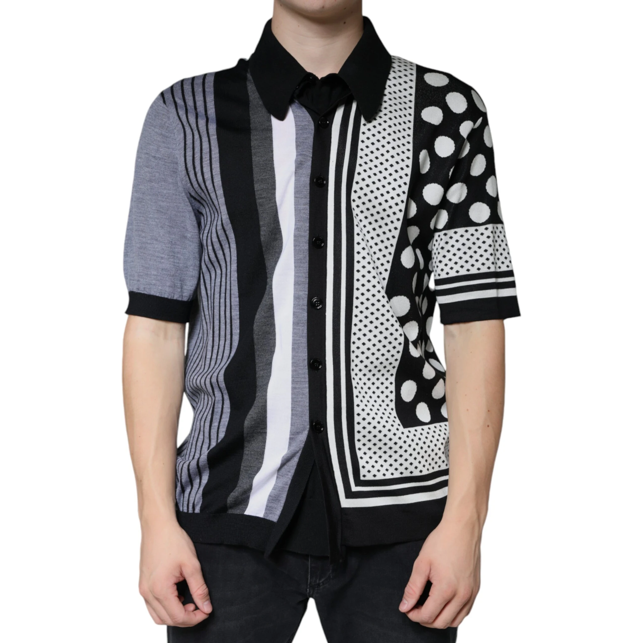 Black White Polka Dot Collared Polo T-shirt