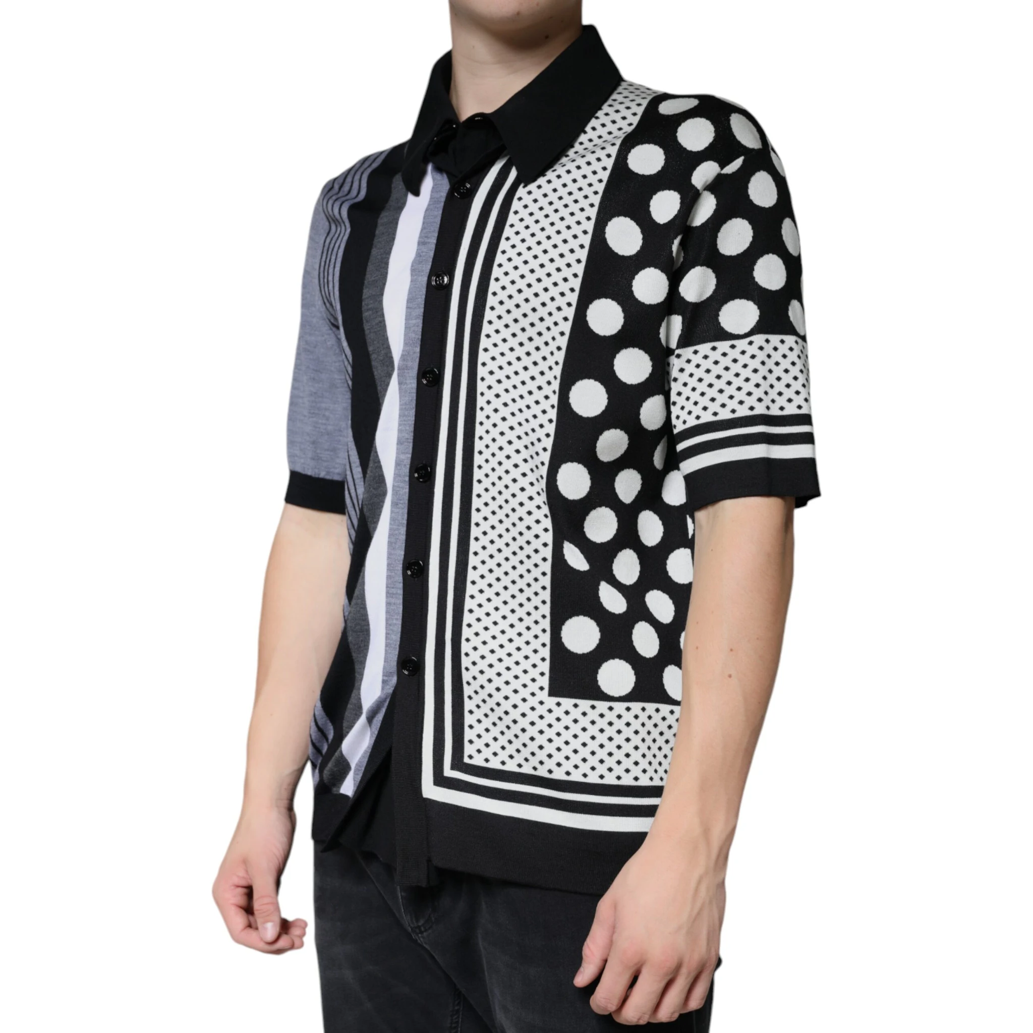 Black White Polka Dot Collared Polo T-shirt