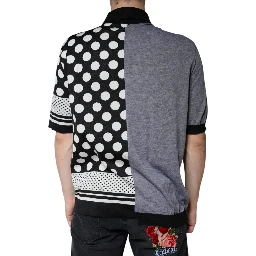 Black White Polka Dot Collared Polo T-shirt