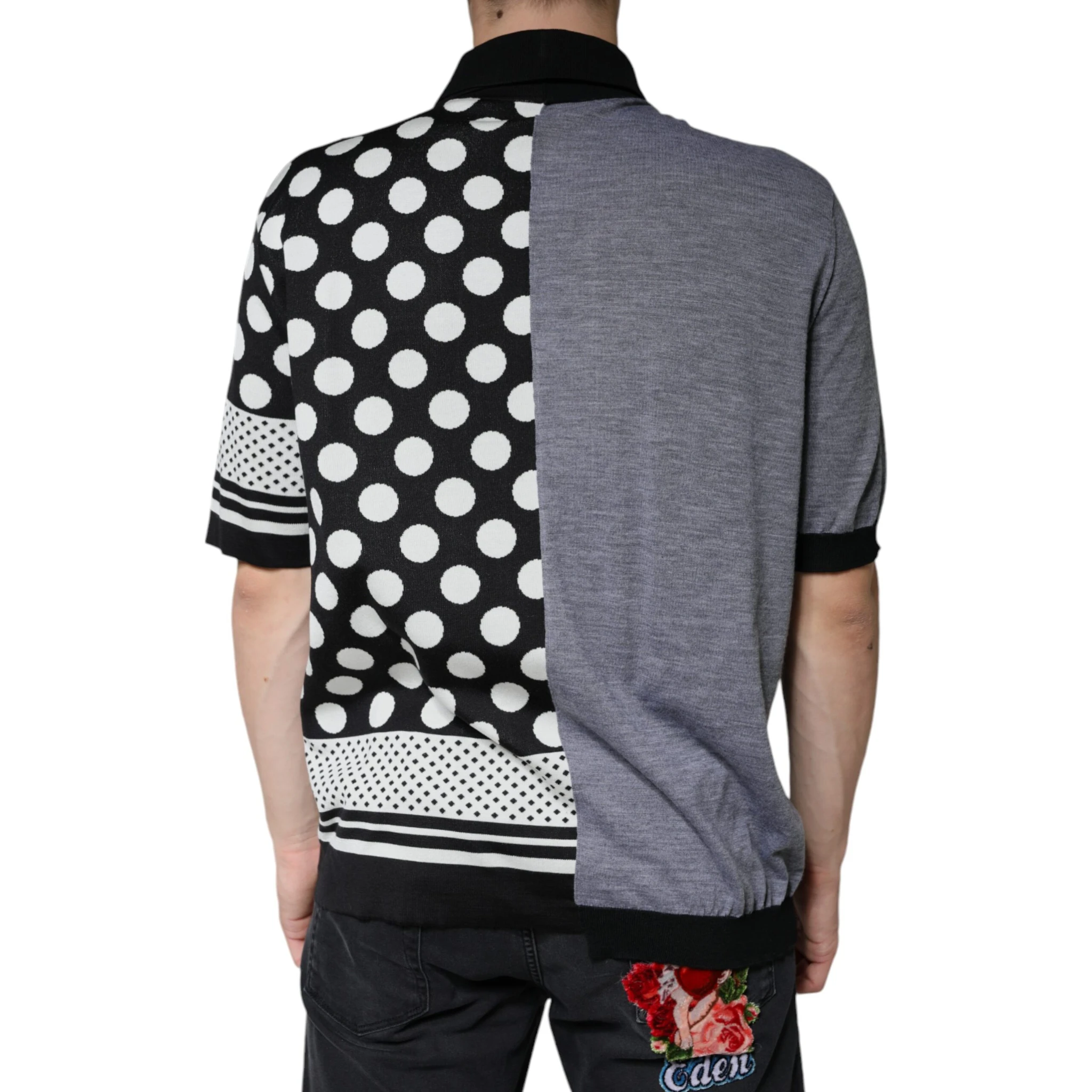 Black White Polka Dot Collared Polo T-shirt