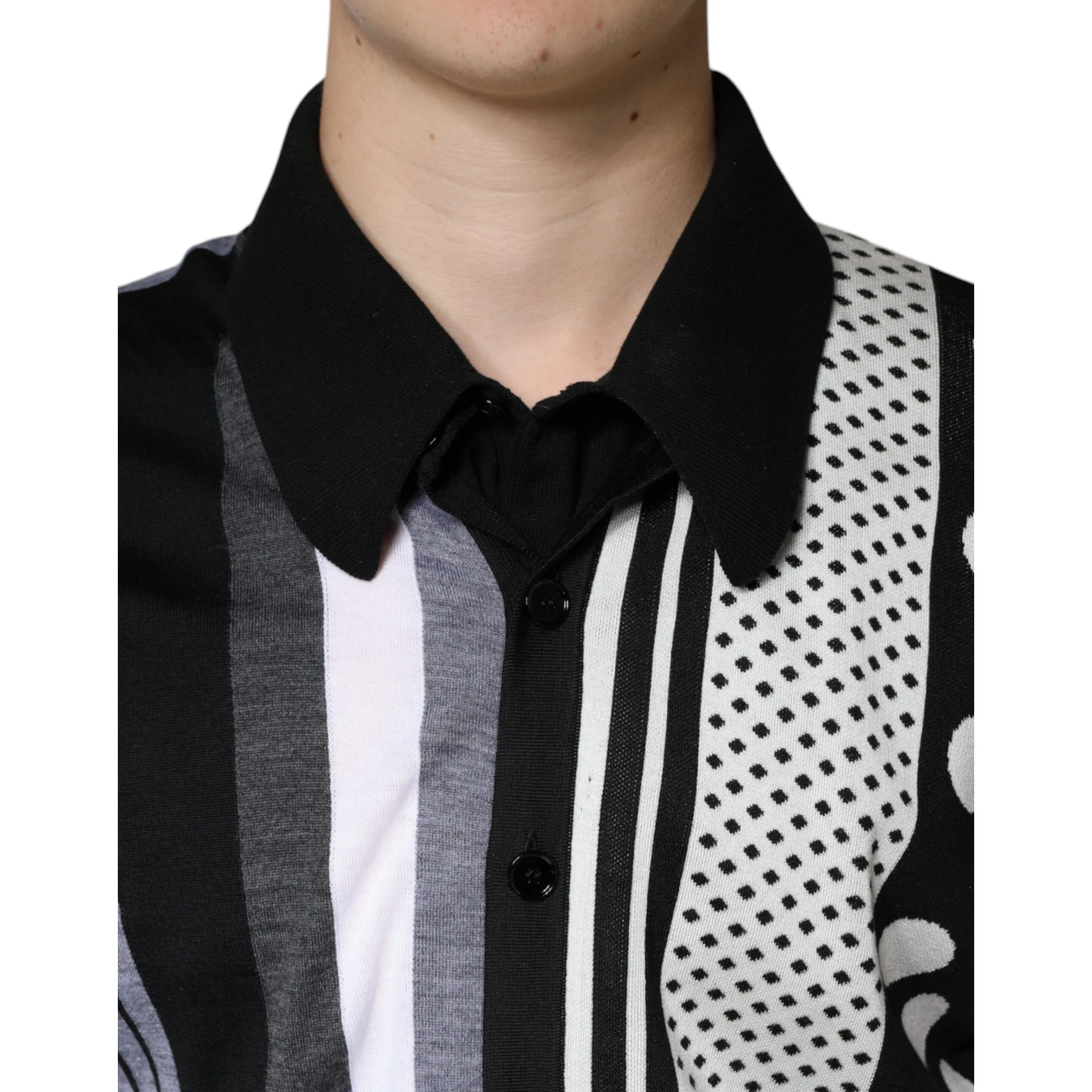 Black White Polka Dot Collared Polo T-shirt