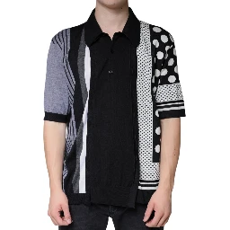 Black White Polka Dot Collared Polo T-shirt