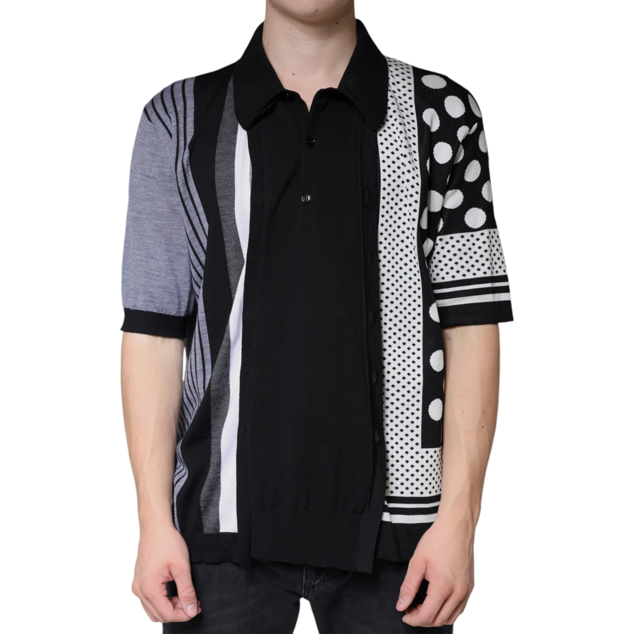 Black White Polka Dot Collared Polo T-shirt