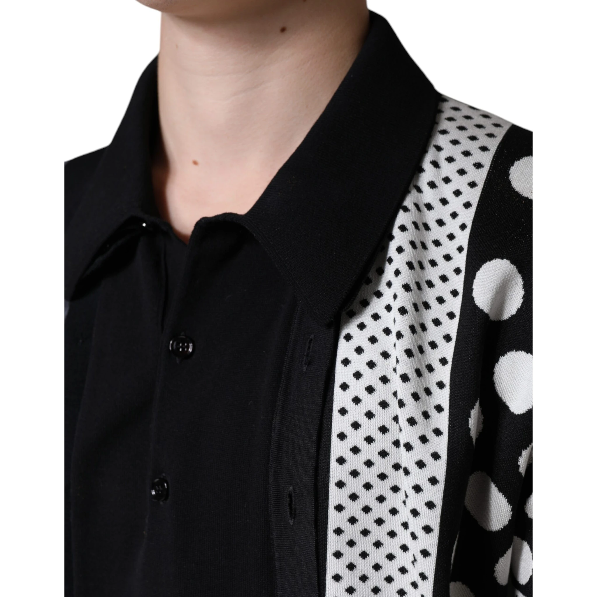 Black White Polka Dot Collared Polo T-shirt