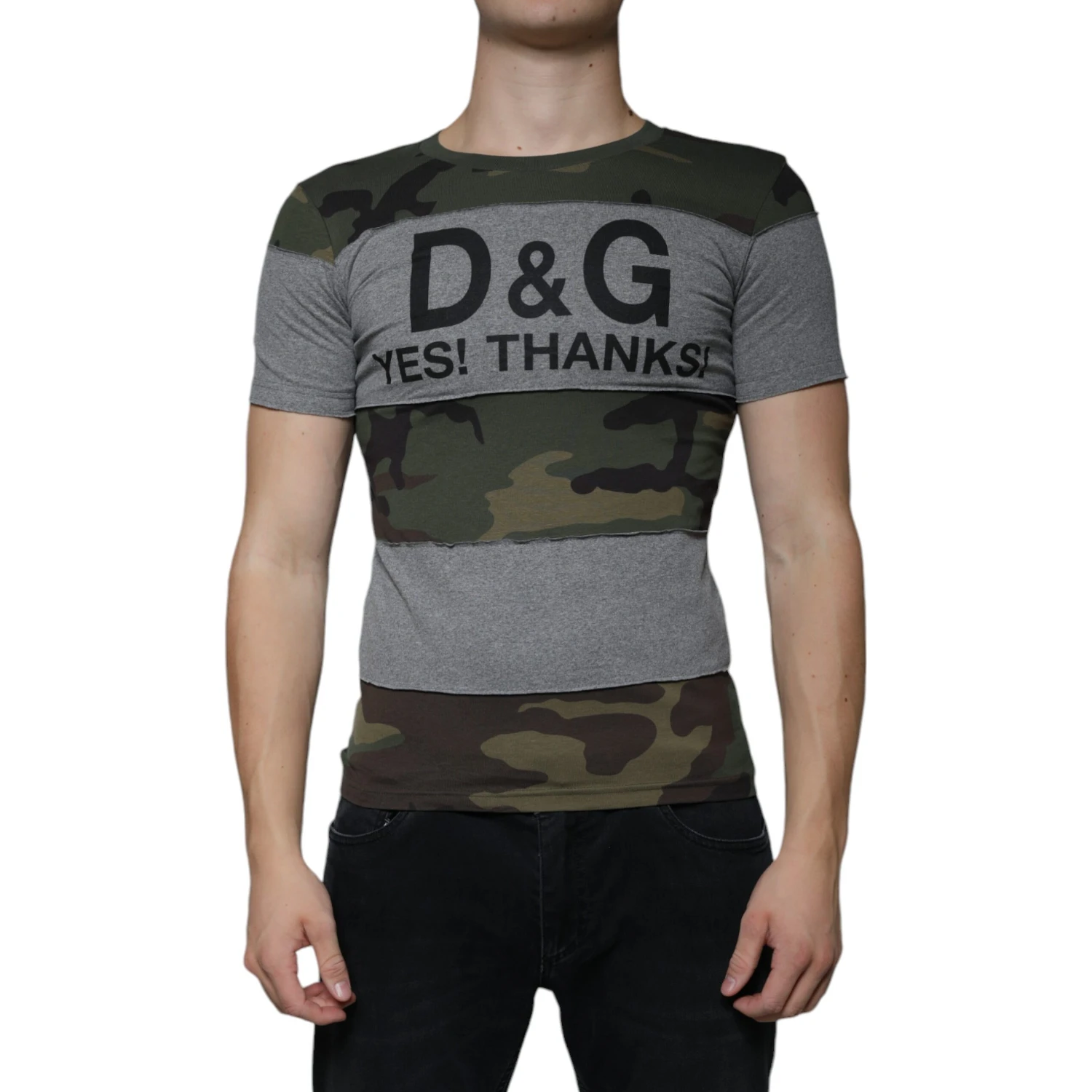 Multicolor Camouflage Cotton Crew Neck T-shirt
