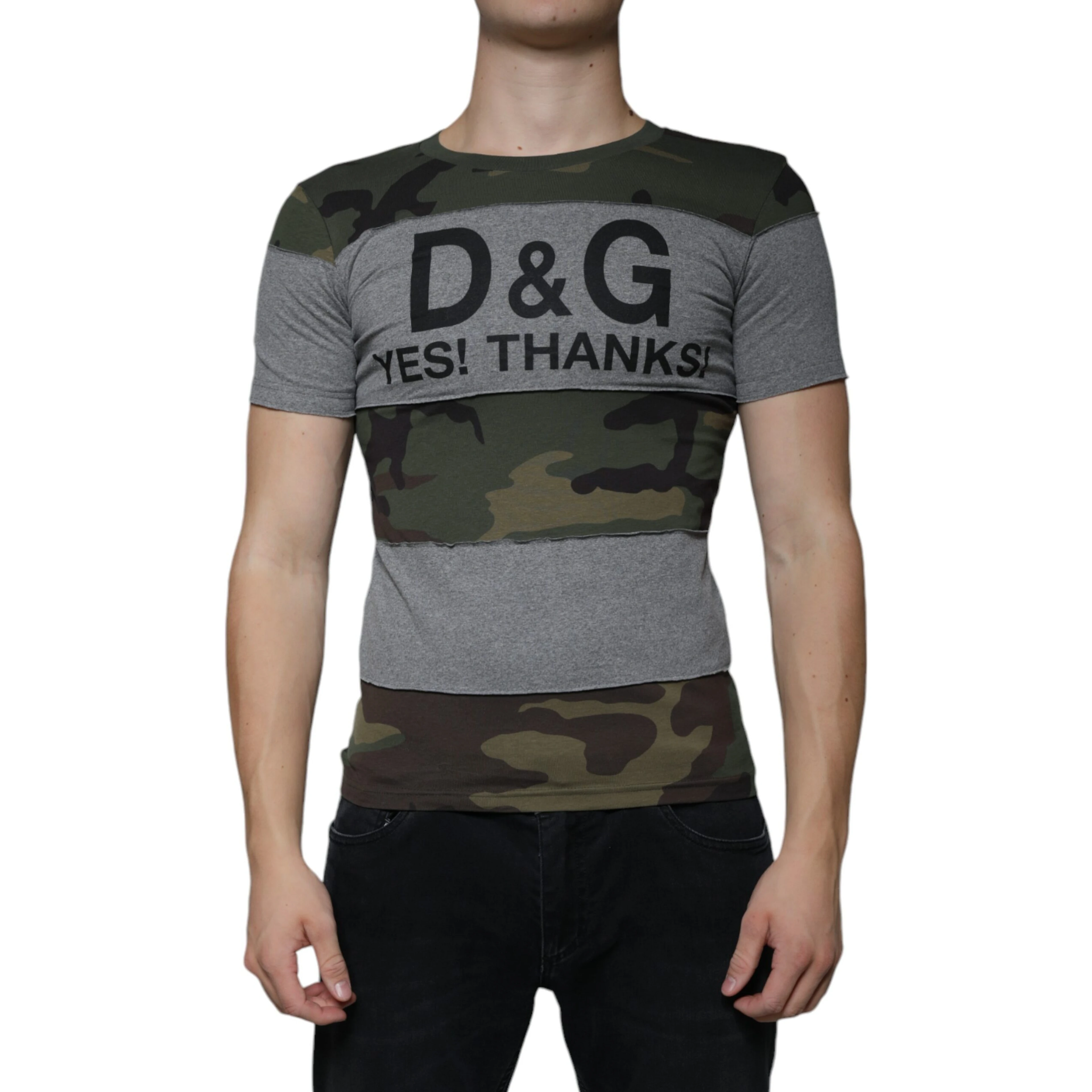 Multicolor Camouflage Cotton Crew Neck T-shirt