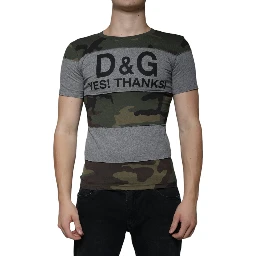 Multicolor Camouflage Cotton Crew Neck T-shirt