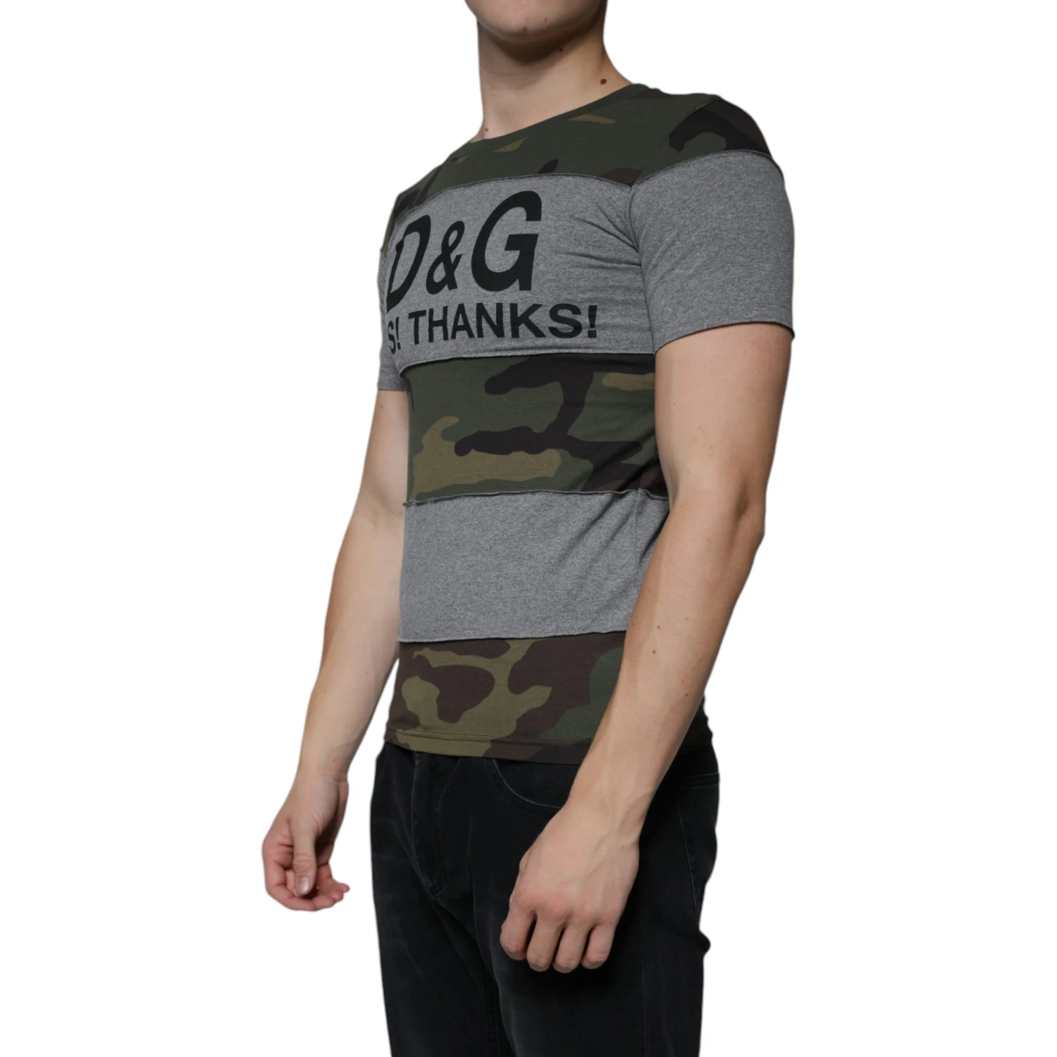 Multicolor Camouflage Cotton Crew Neck T-shirt