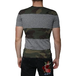 Multicolor Camouflage Cotton Crew Neck T-shirt