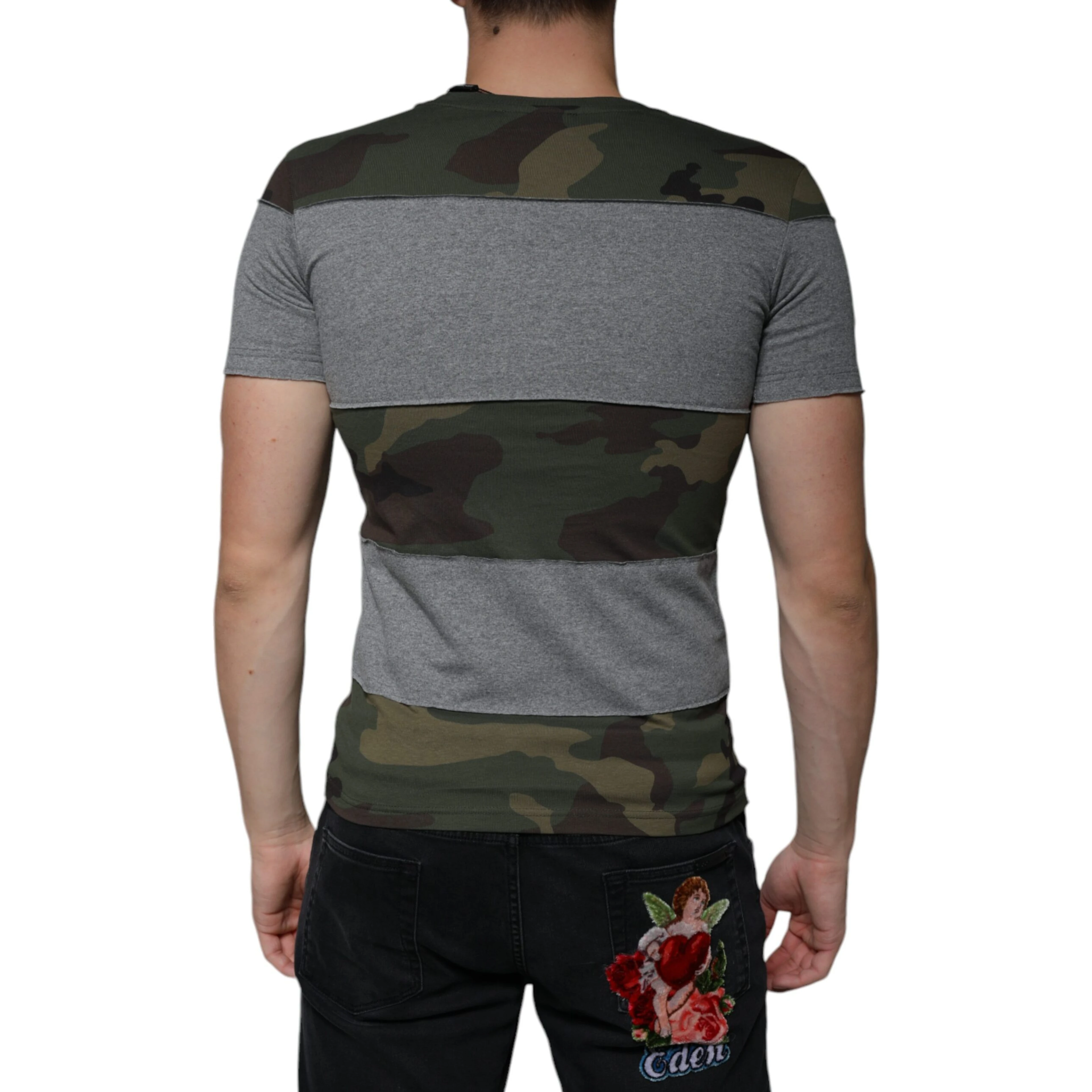Multicolor Camouflage Cotton Crew Neck T-shirt
