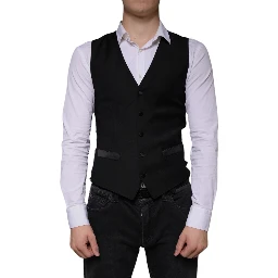 Black Wool Waistcoat Dress Formal Vest