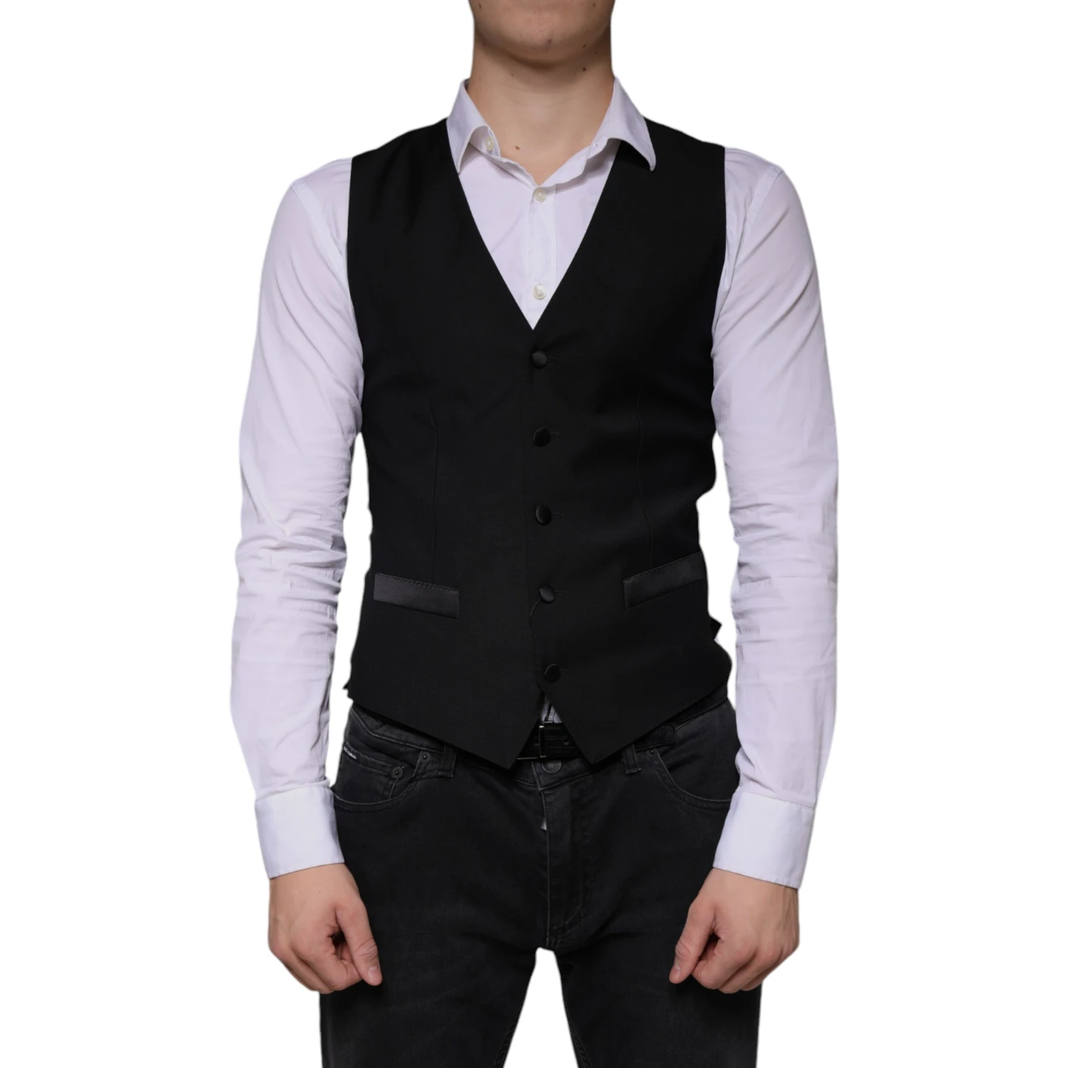 Black Wool Waistcoat Dress Formal Vest