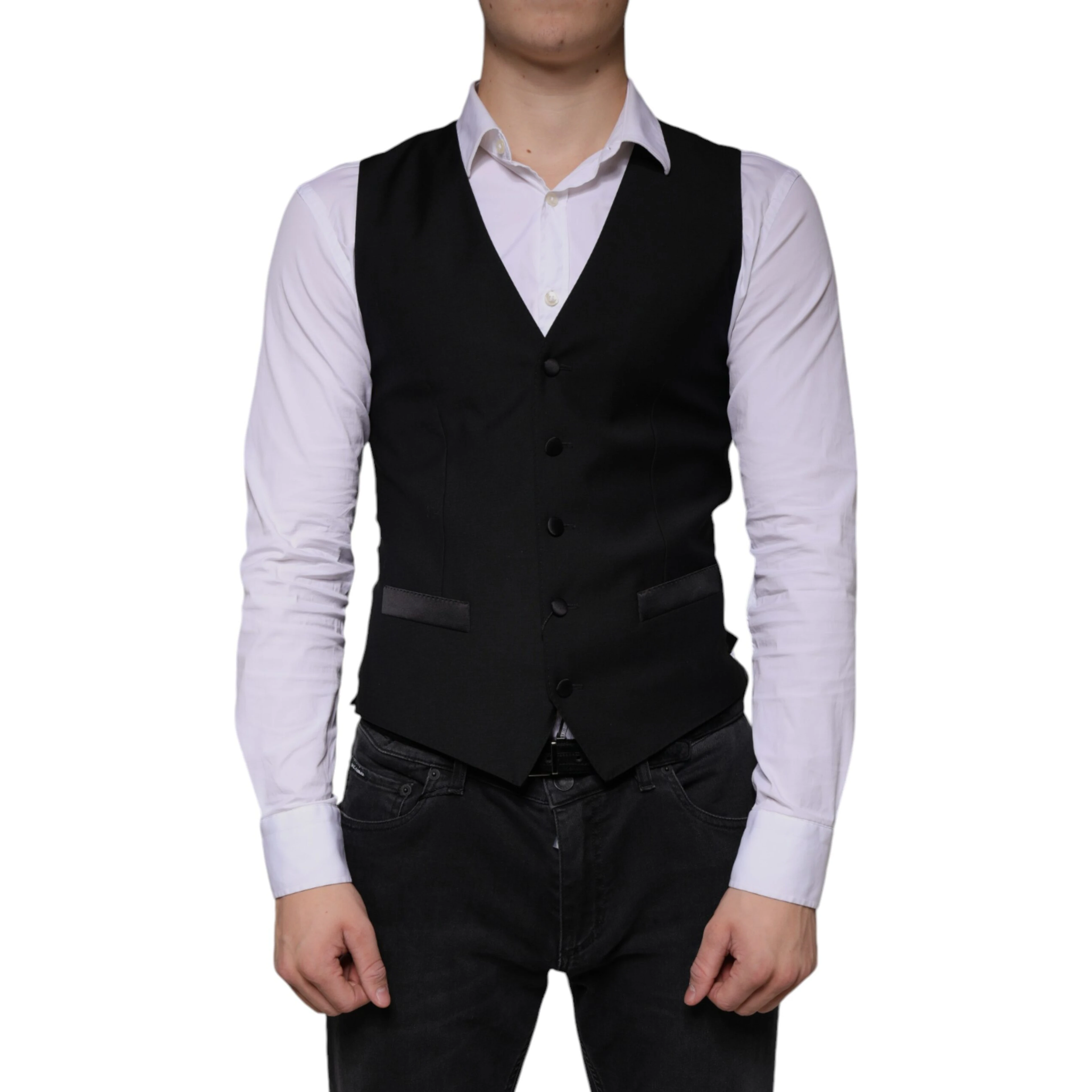 Black Wool Waistcoat Dress Formal Vest