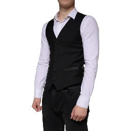 Black Wool Waistcoat Dress Formal Vest