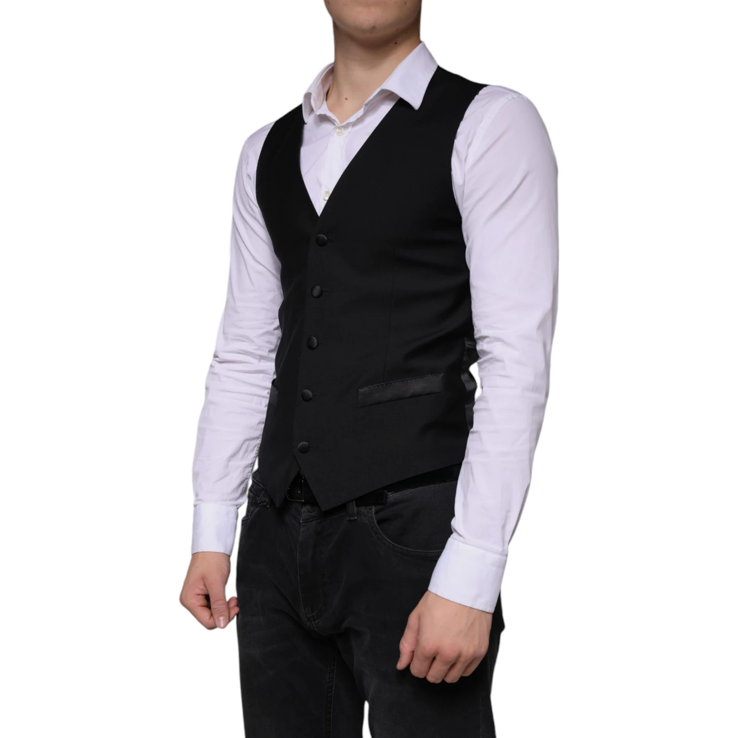 Black Wool Waistcoat Dress Formal Vest