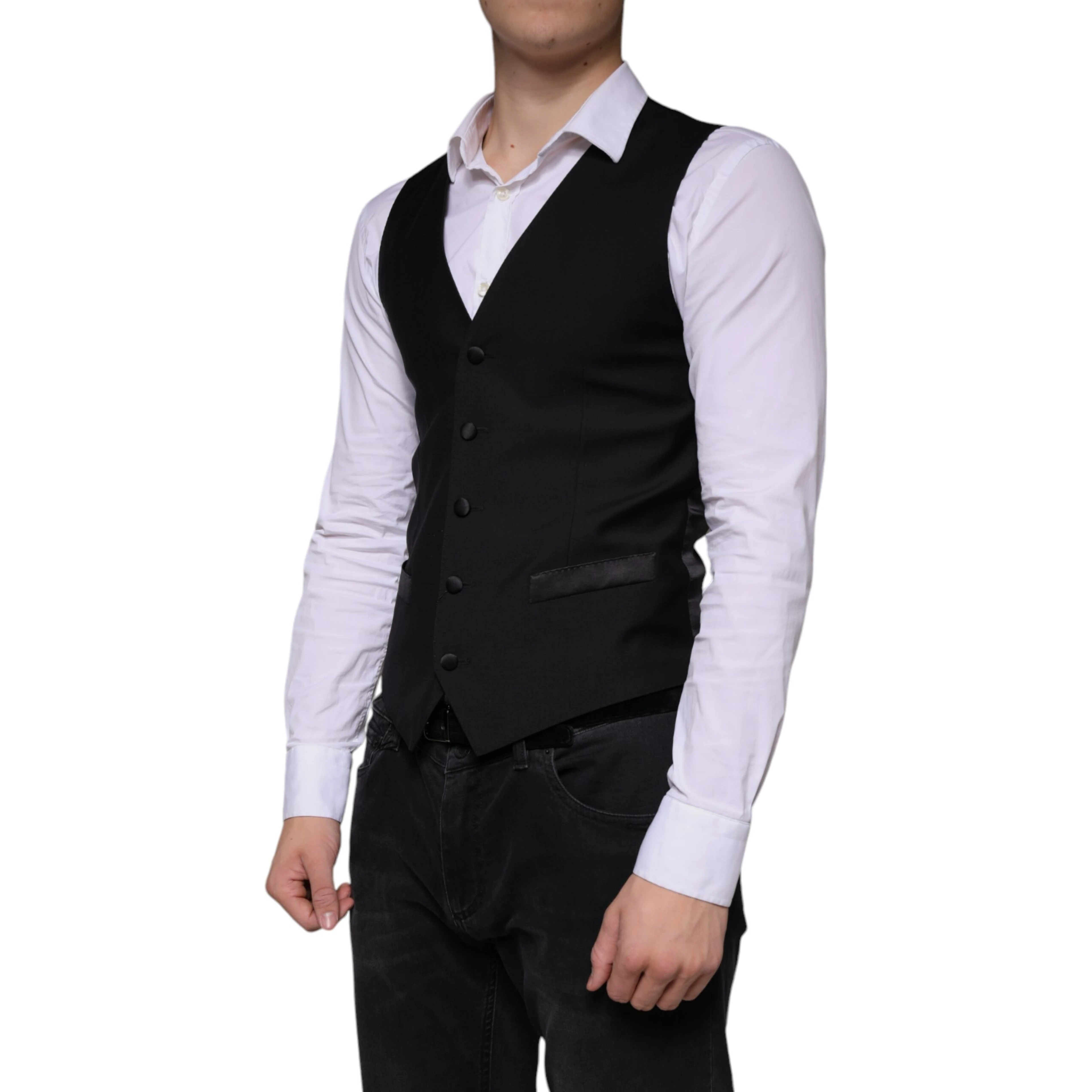 Black Wool Waistcoat Dress Formal Vest