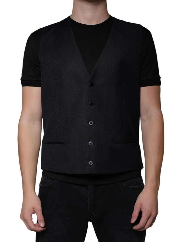 Black Wool Waistcoat Dress Formal Vest