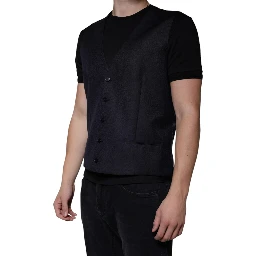 Black Wool Waistcoat Dress Formal Vest
