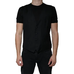Black Wool Waistcoat Dress Formal Vest