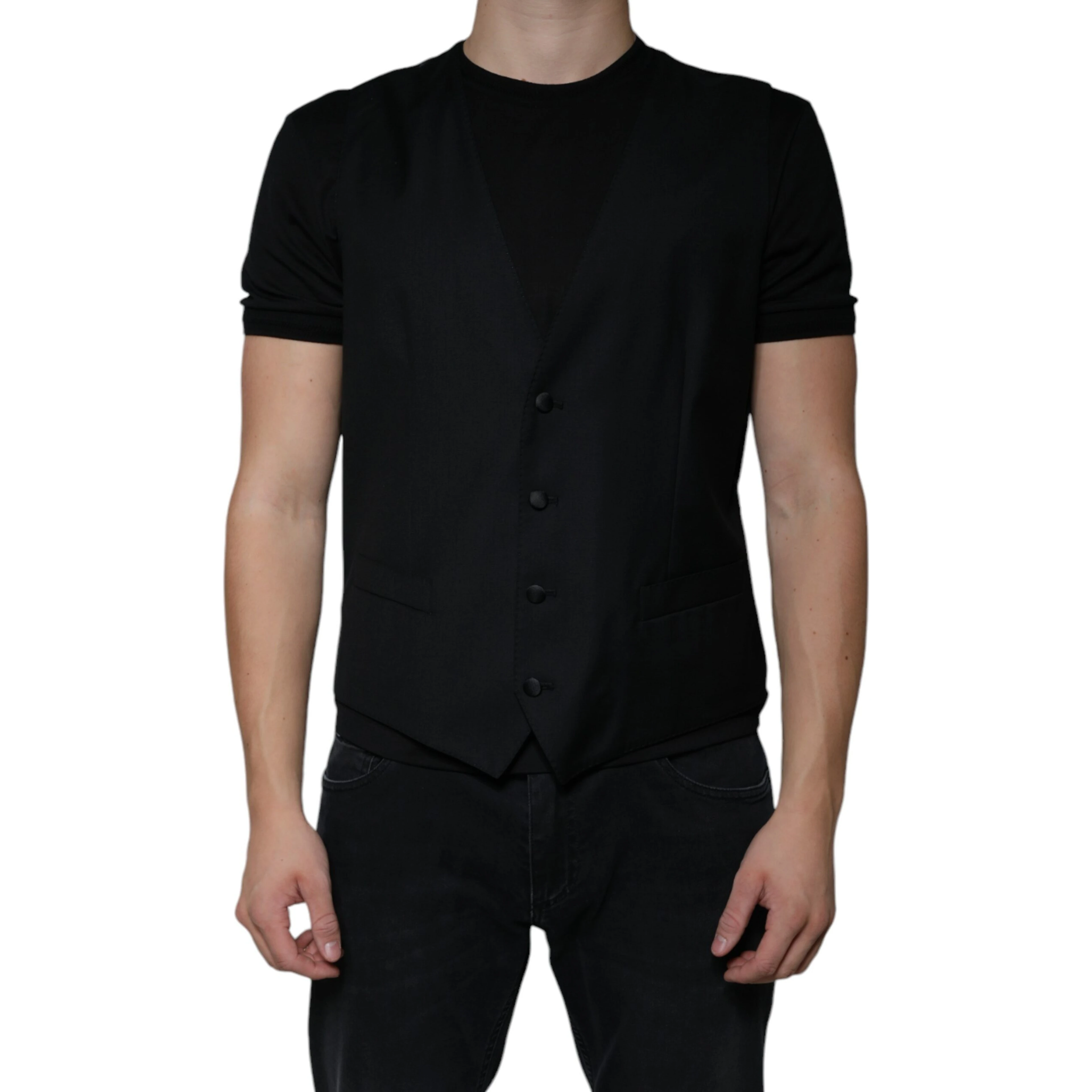 Black Wool Waistcoat Dress Formal Vest