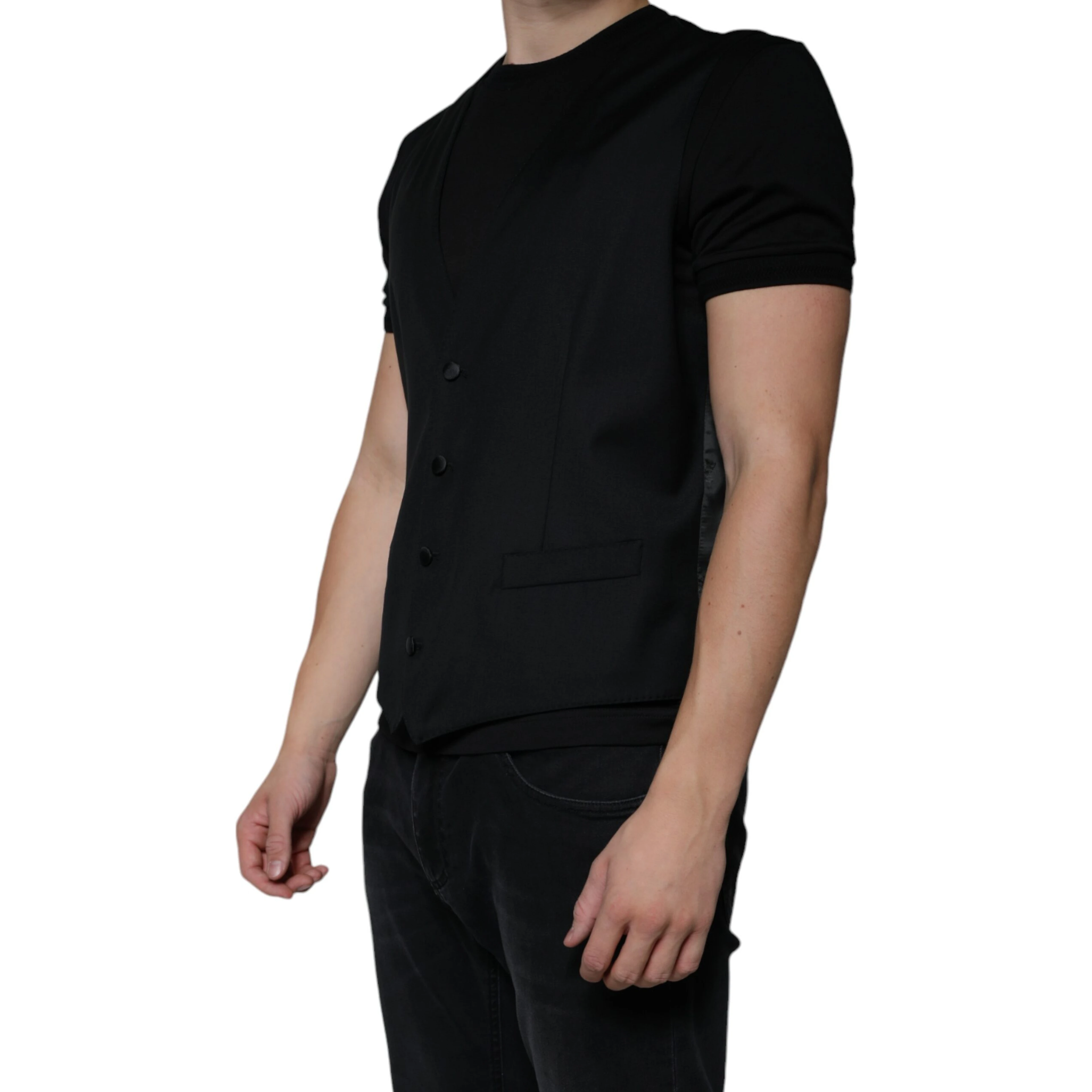 Black Wool Waistcoat Dress Formal Vest