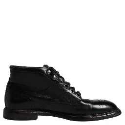Black Leather Men Short Boots Lace Up Shoes