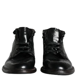 Black Leather Men Short Boots Lace Up Shoes